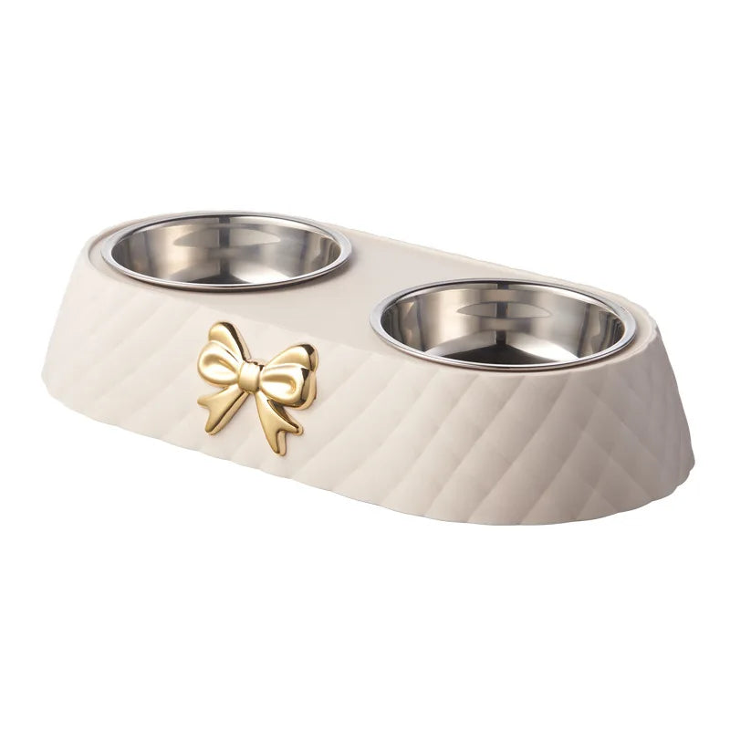 bow-tie double pet food & water bowl