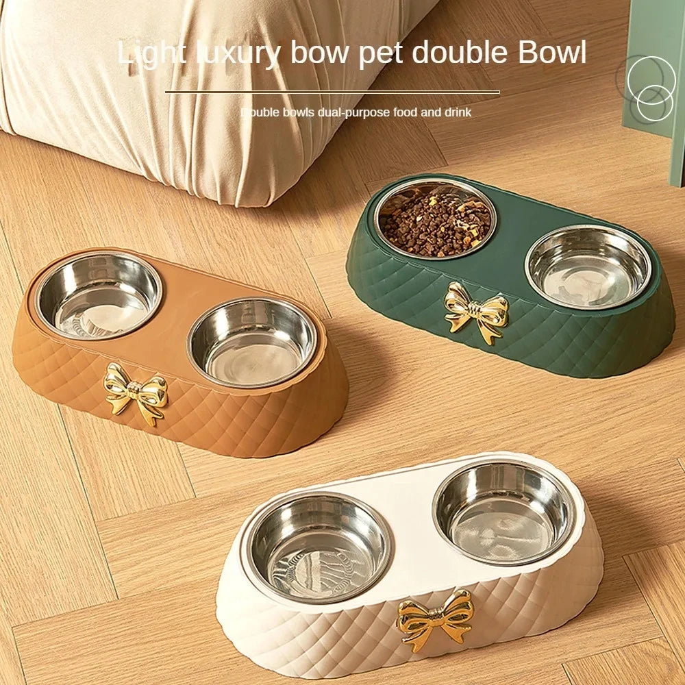 bow-tie double pet food & water bowl