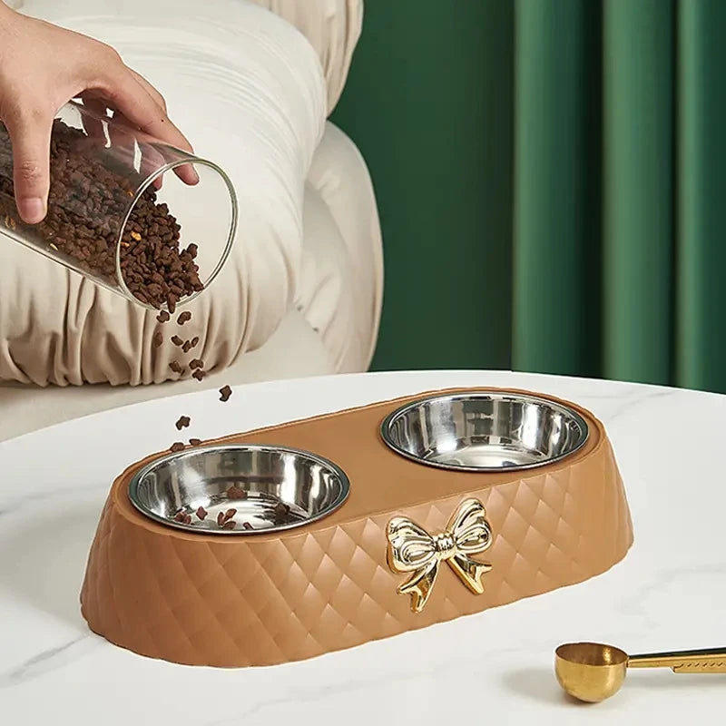 bow-tie double pet food & water bowl