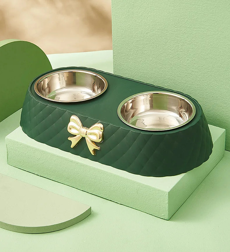 bow-tie double pet food & water bowl